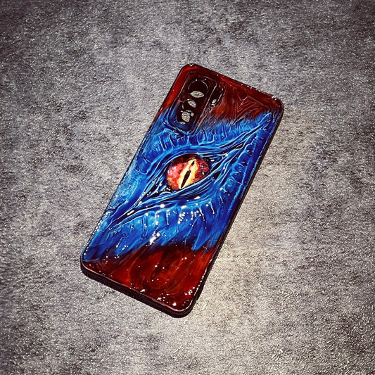 Gothic Red and Blue Colorblocking Handmade Eyeball Horror Phone Case