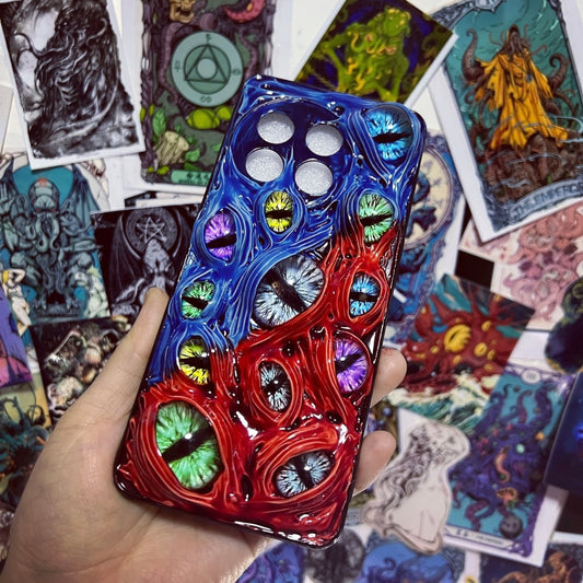 3D Red and Blue Patchwork Eyeball Horror Handmade Phone Case