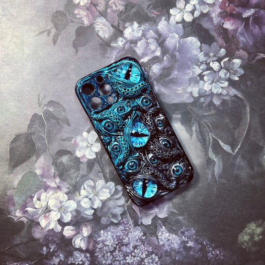 Gothic Blue Patchwork Handmade Horror Phone Case